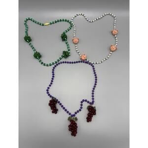 Lot Of 3 Beaded Necklaces W/ Frogs Pigs & Grapes Mardi Gras